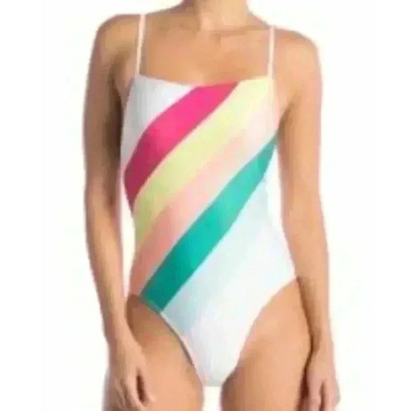 Free Press Swim White Rainbow One Piece Size Small - Picture 1 of 5